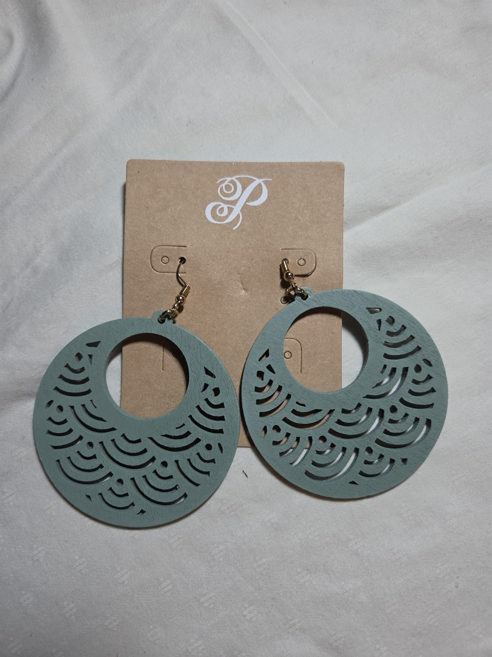 Plunder Matte Sage Green/Blue Cutout Layered Hoop Earrings